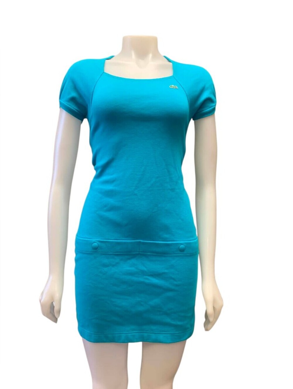 Lacoste Vintage NWOT Square Neck Cap Sleeve Dress, Size 36 Aquamarine